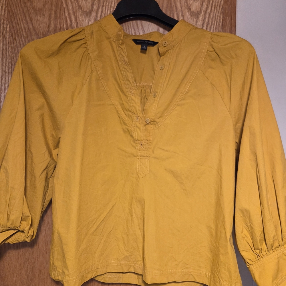 Banana Republic Mustard Yellow Split-Neck Peasant Top